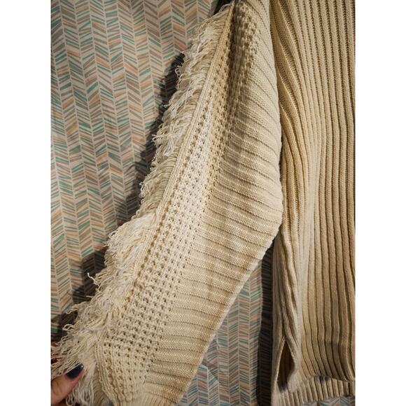NWOT Kate and Sam Women Ivory Pullover Sweater XL Ribbed Fringe - Picture 3 of 8